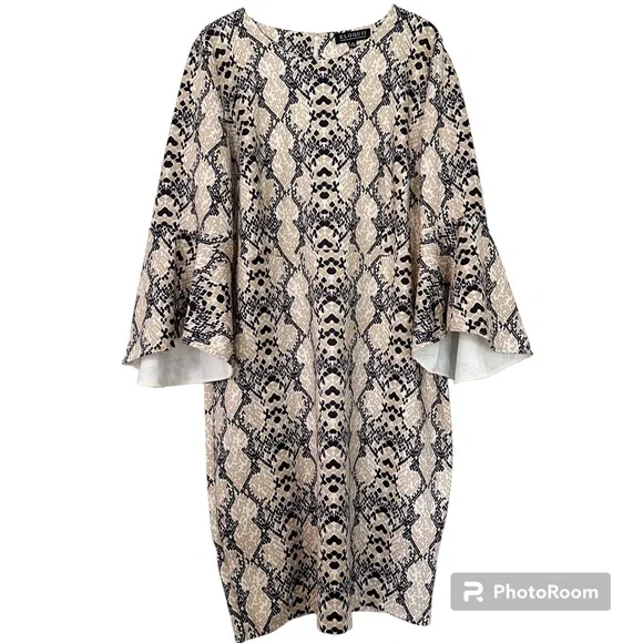 Eloquii Scuba Snake Print Bell Sleeve Cocktail Dress Size 22